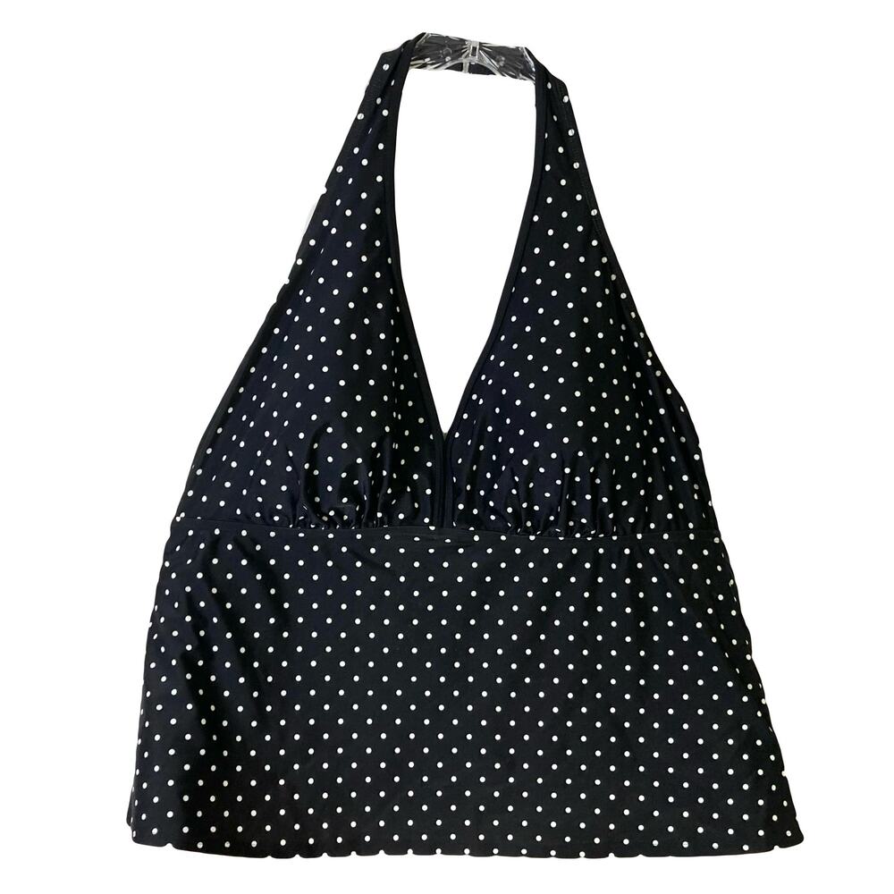 Nwot TROPICAL ESCAPE Bikini Top 20W BlackWhite Polkadot Halterneck Stretch Nylon